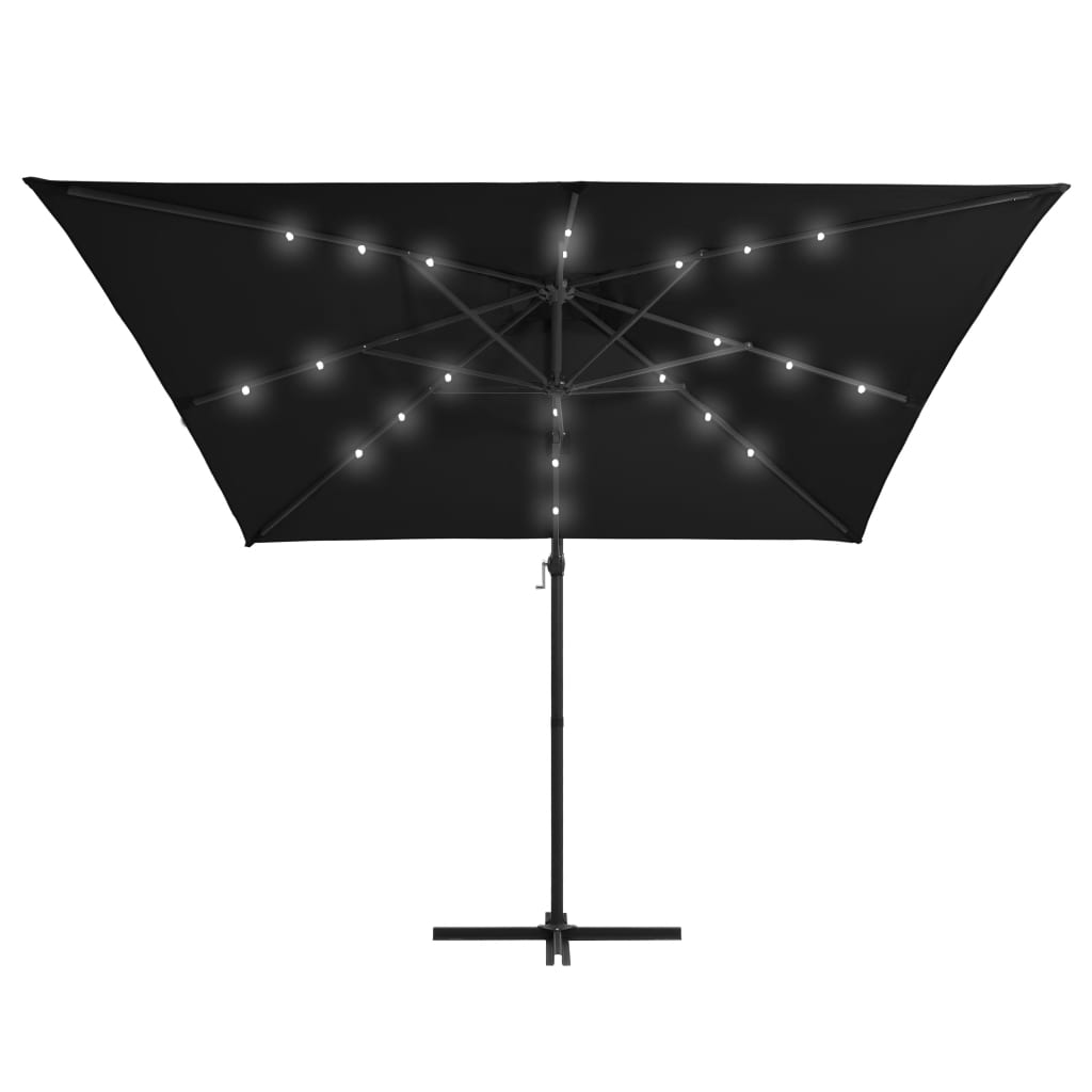 Ampelschirm mit LED-Beleuchtung Stahl-Mast 250x250 cm Schwarz