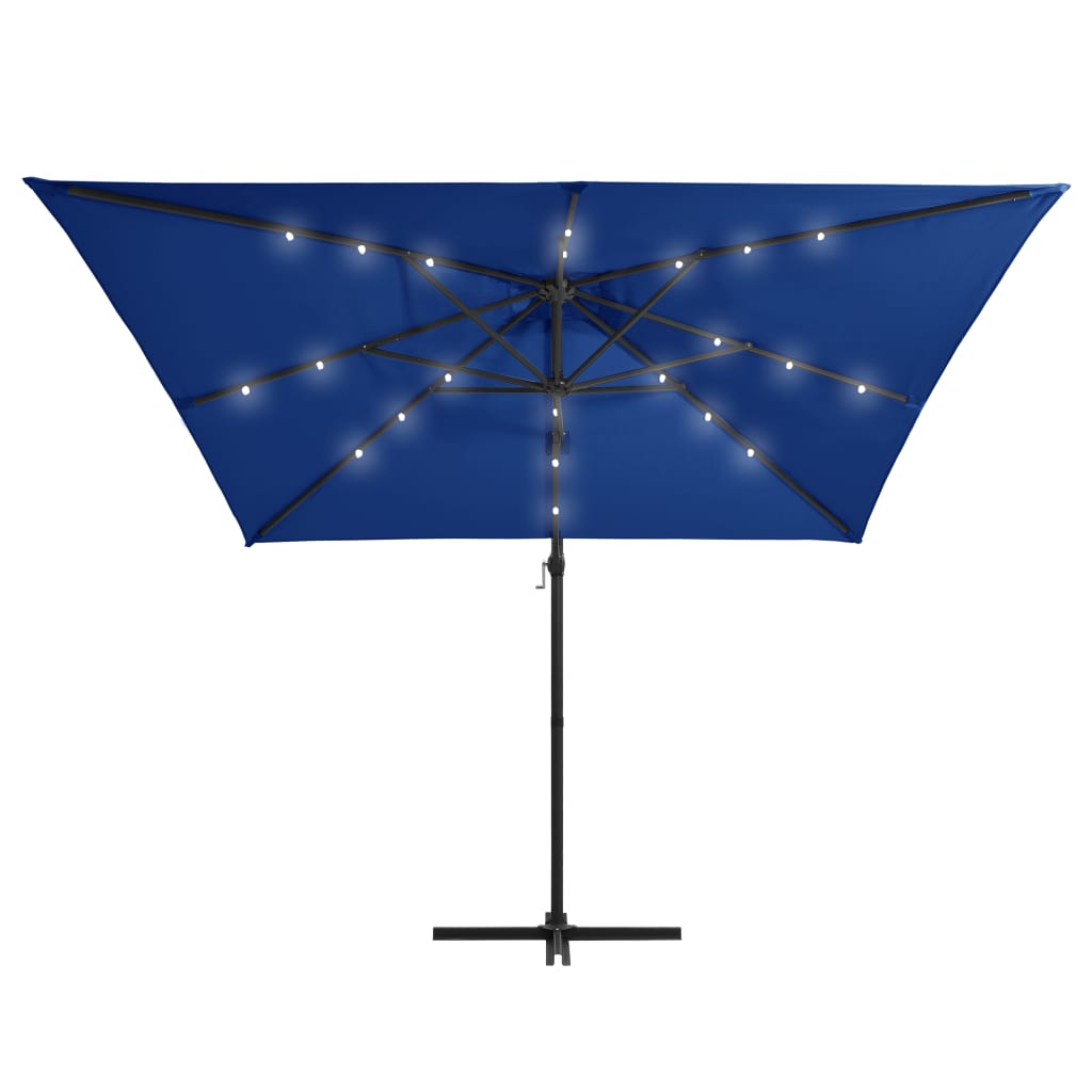 Ampelschirm mit LED-Beleuchtung Stahl-Mast 250x250 cm Azurblau