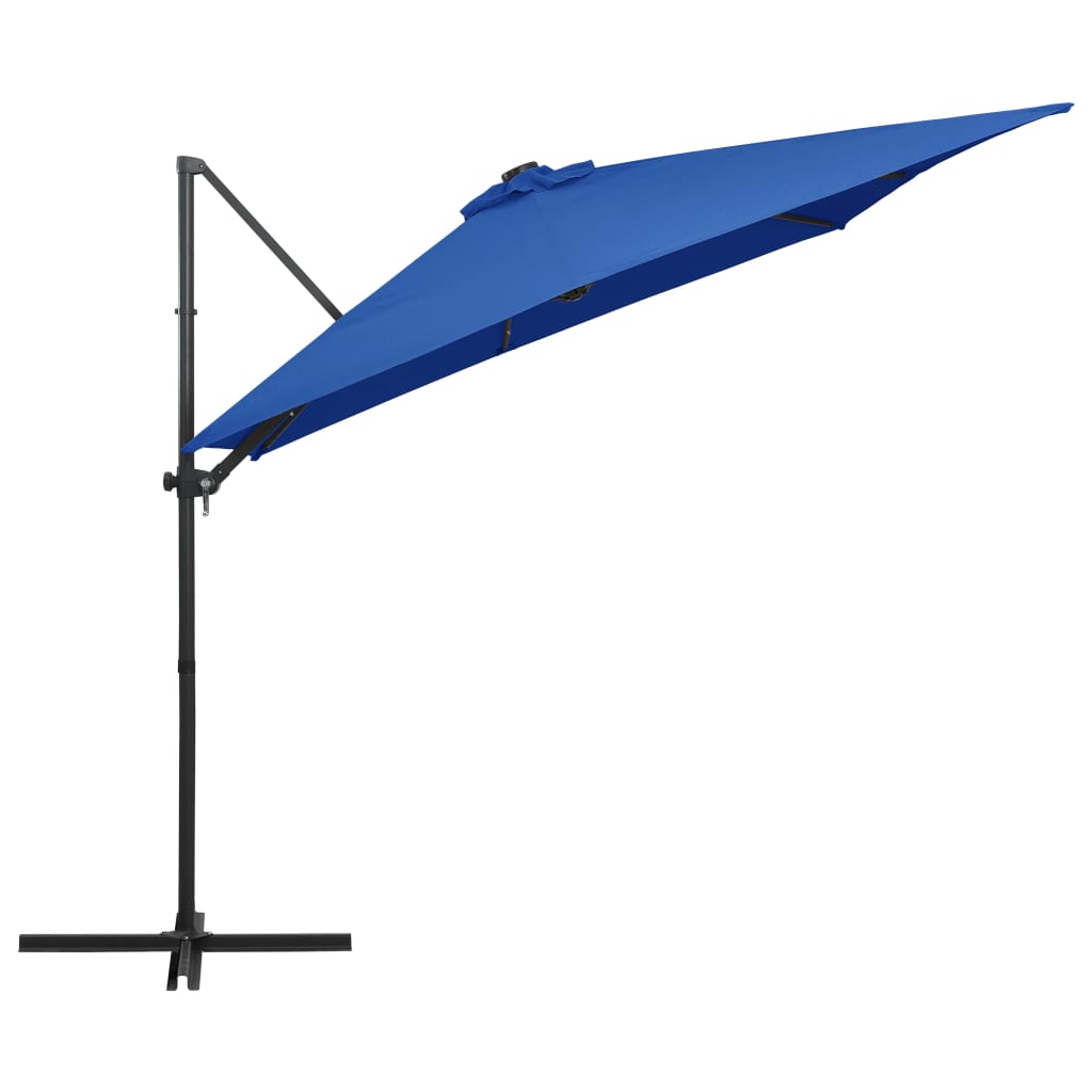 Ampelschirm mit LED-Beleuchtung Stahl-Mast 250x250 cm Azurblau