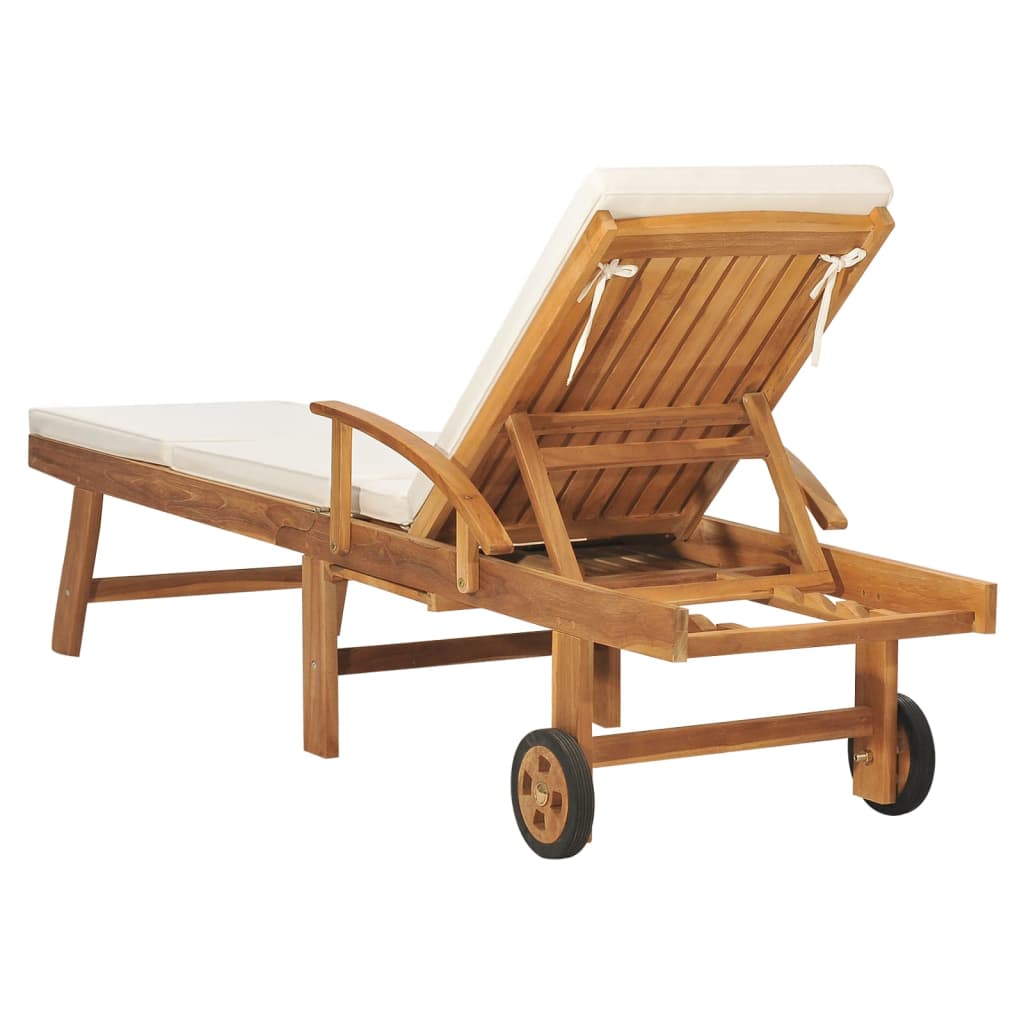 Sonnenliege mit Auflage Massivholz Teak Creme