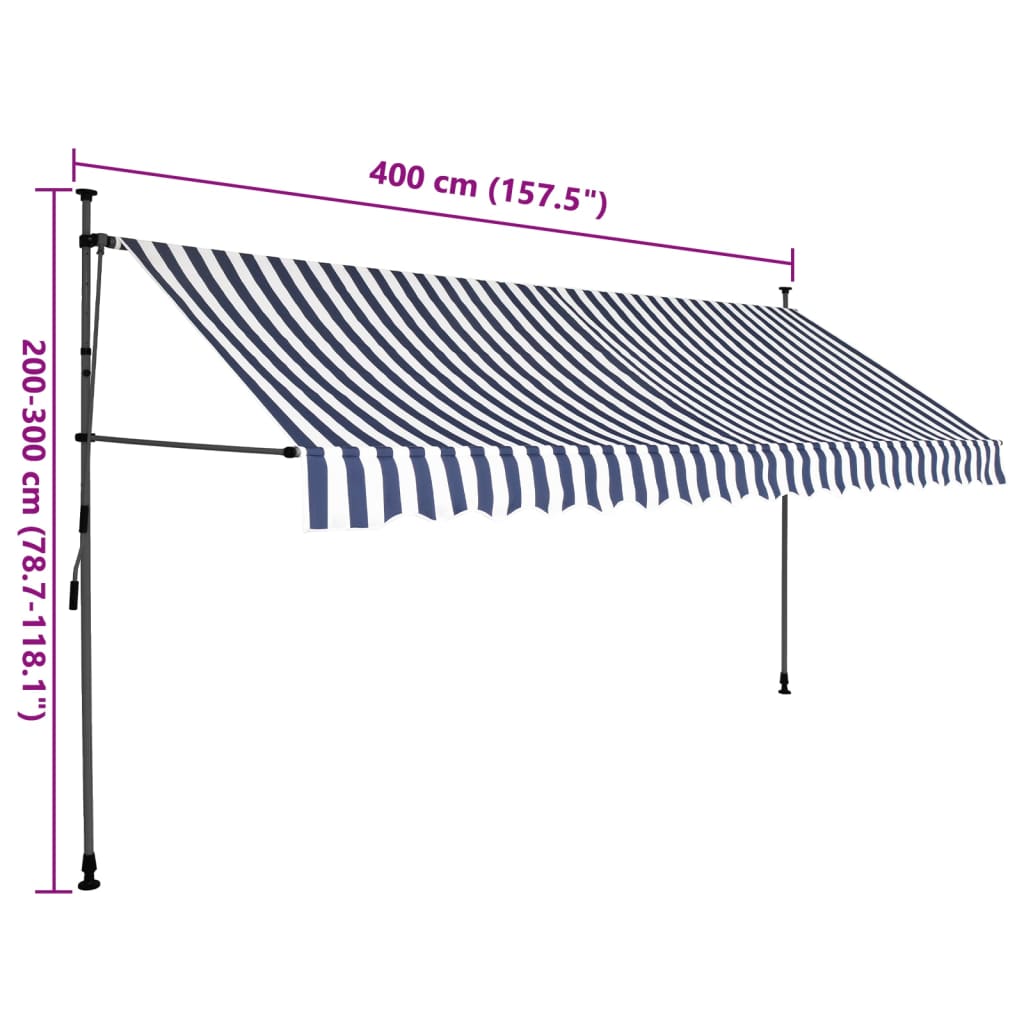 Einziehbare Markise Handbetrieben mit LED 400 cm Blau und Weiß