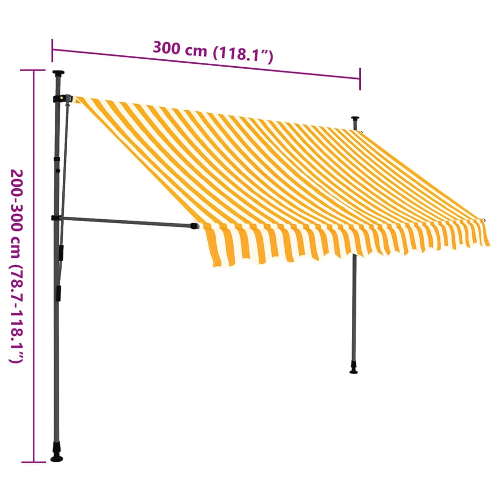 Einziehbare Markise Handbetrieben mit LED 300 cm Weiß Orange