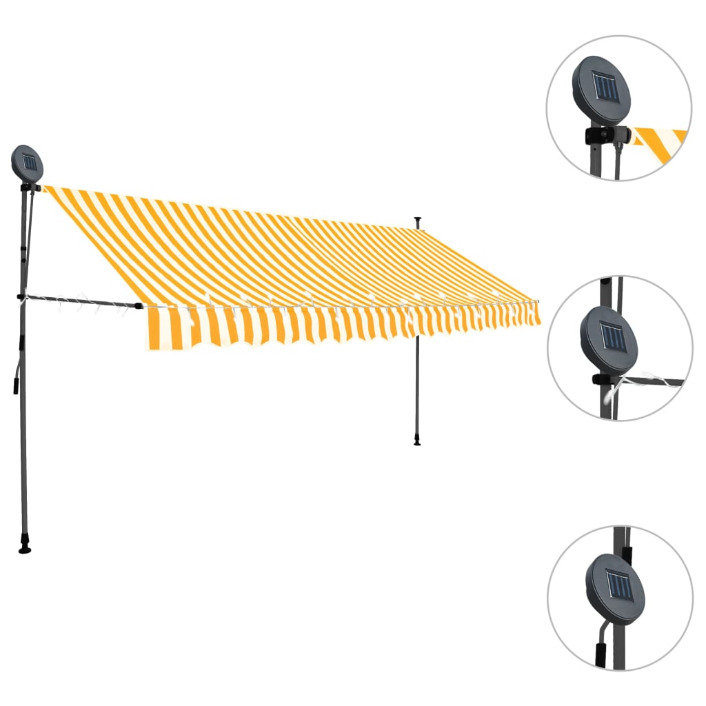 Einziehbare Markise Handbetrieben mit LED 400 cm Weiß Orange