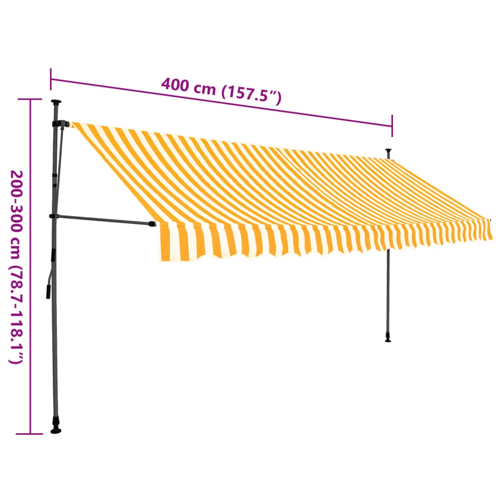 Einziehbare Markise Handbetrieben mit LED 400 cm Weiß Orange