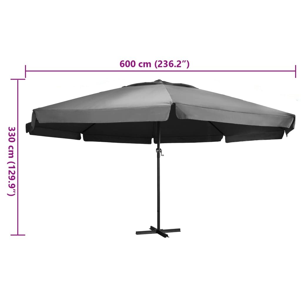 Sonnenschirm mit Aluminium-Mast 600 cm Anthrazit