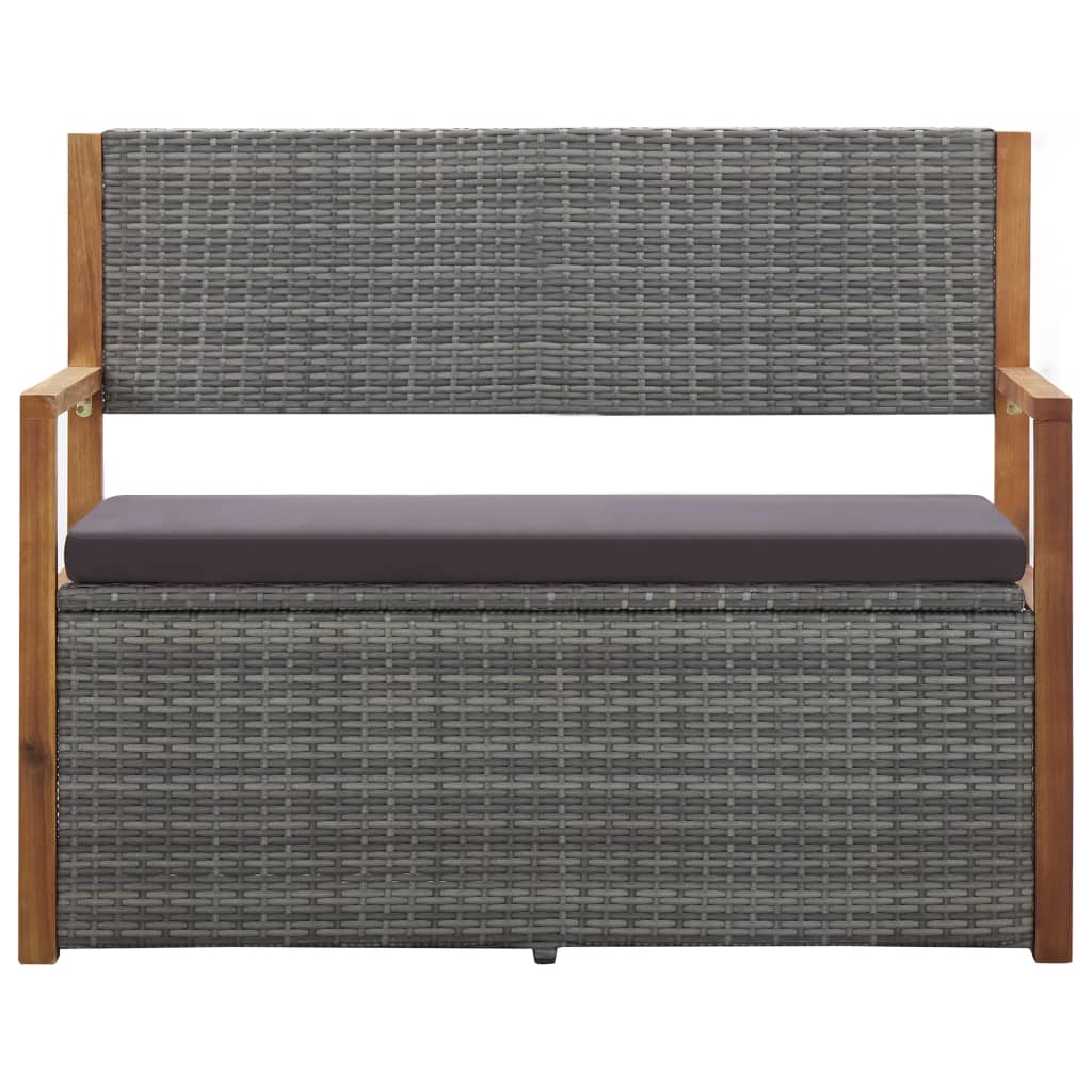 Bank mit Stauraum 115 cm Poly Rattan Massivholz Akazie Grau