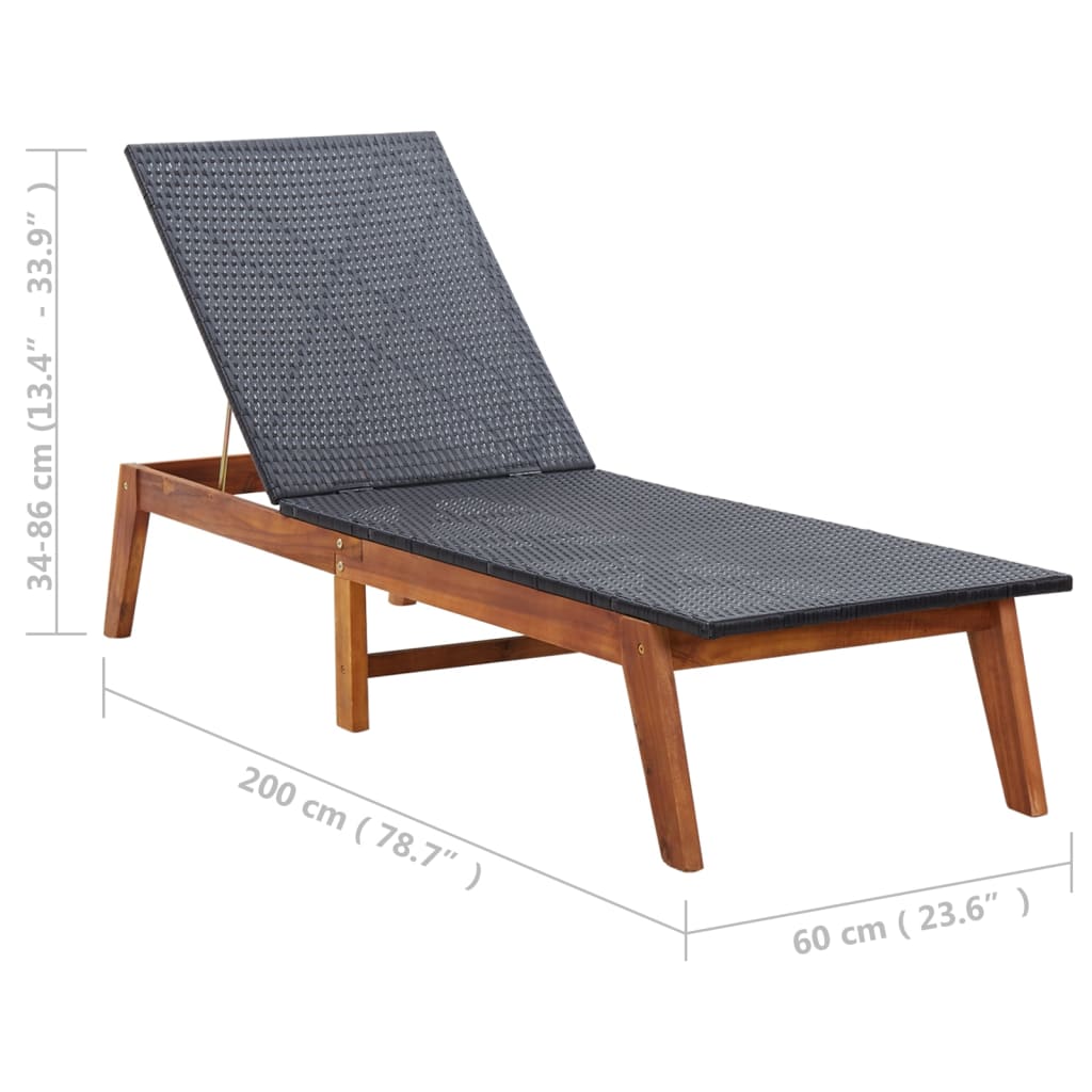 Sonnenliege Poly Rattan und Massivholz Akazie