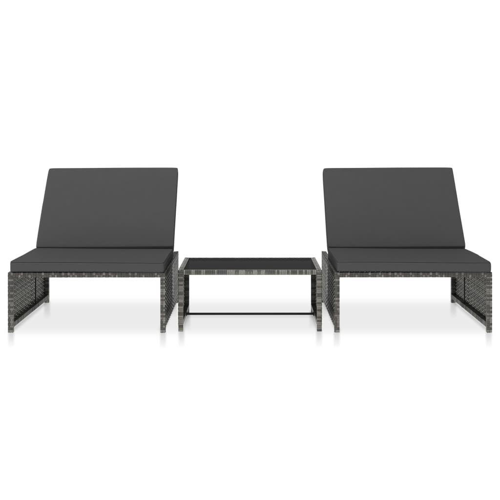 Outdoor-Lehnstühle 2 Stk. mit Tisch Grau Poly Rattan