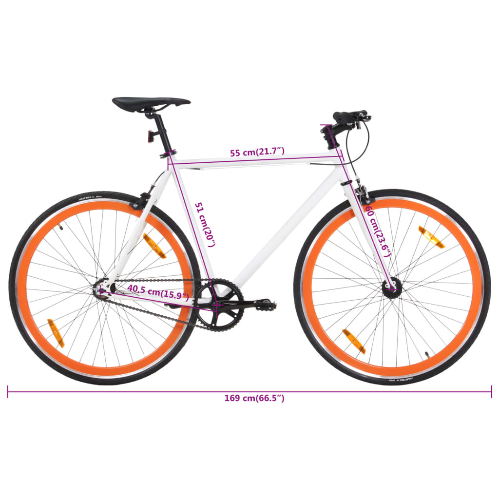 Fahrrad mit Festem Gang Weiß und Orange 700c 51 cm