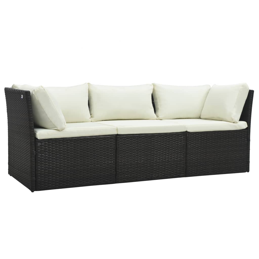 4-tlg. Garten-Lounge-Set mit Kissen Poly-Rattan Braun