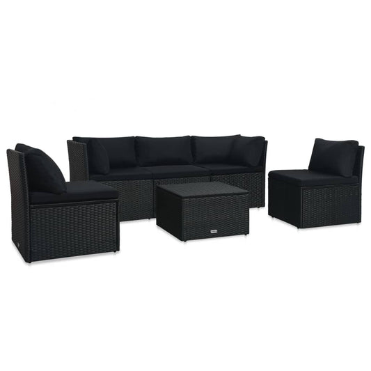 4-tlg. Garten-Lounge-Set mit Auflagen Poly Rattan Schwarz