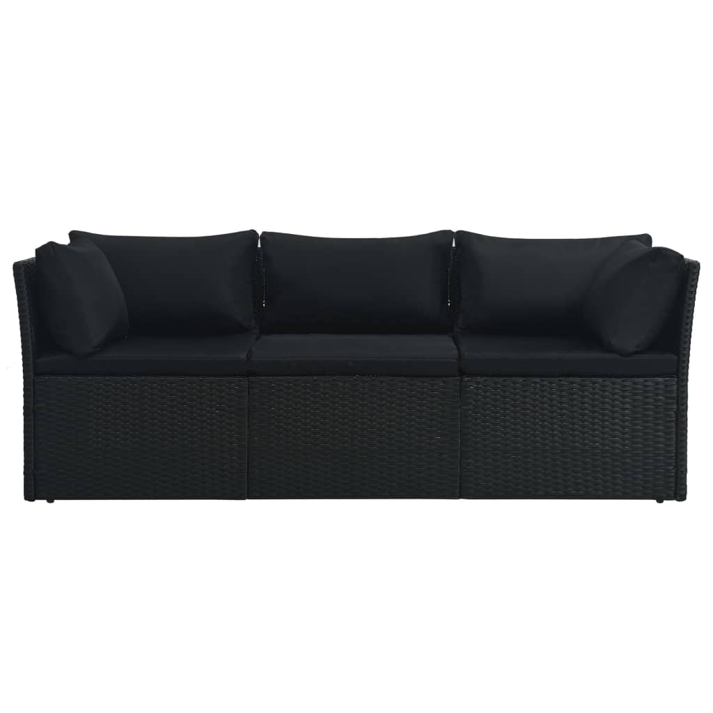 4-tlg. Garten-Lounge-Set mit Auflagen Poly Rattan Schwarz