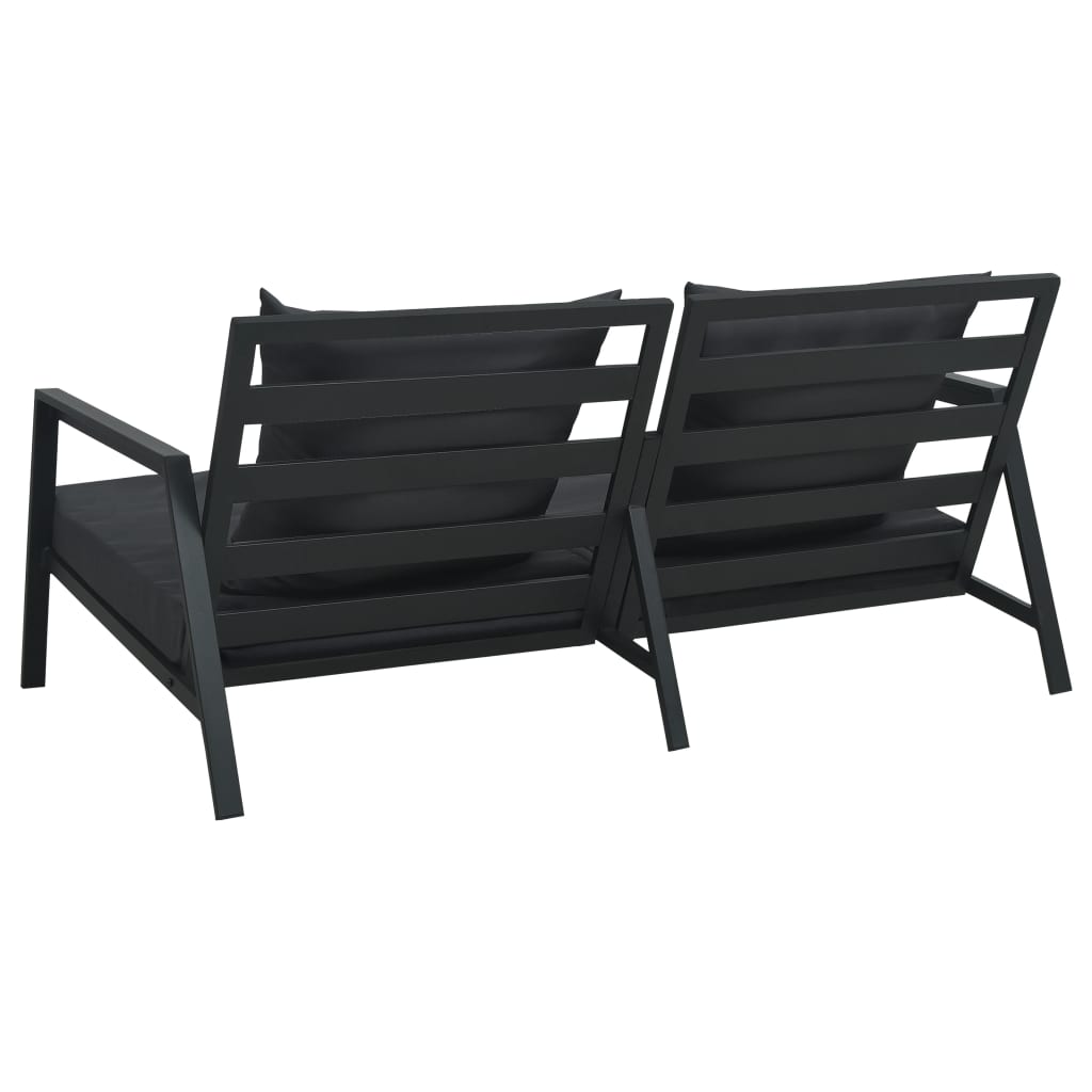 2-Sitzer-Gartensofa mit Auflagen Dunkelgrau Aluminium