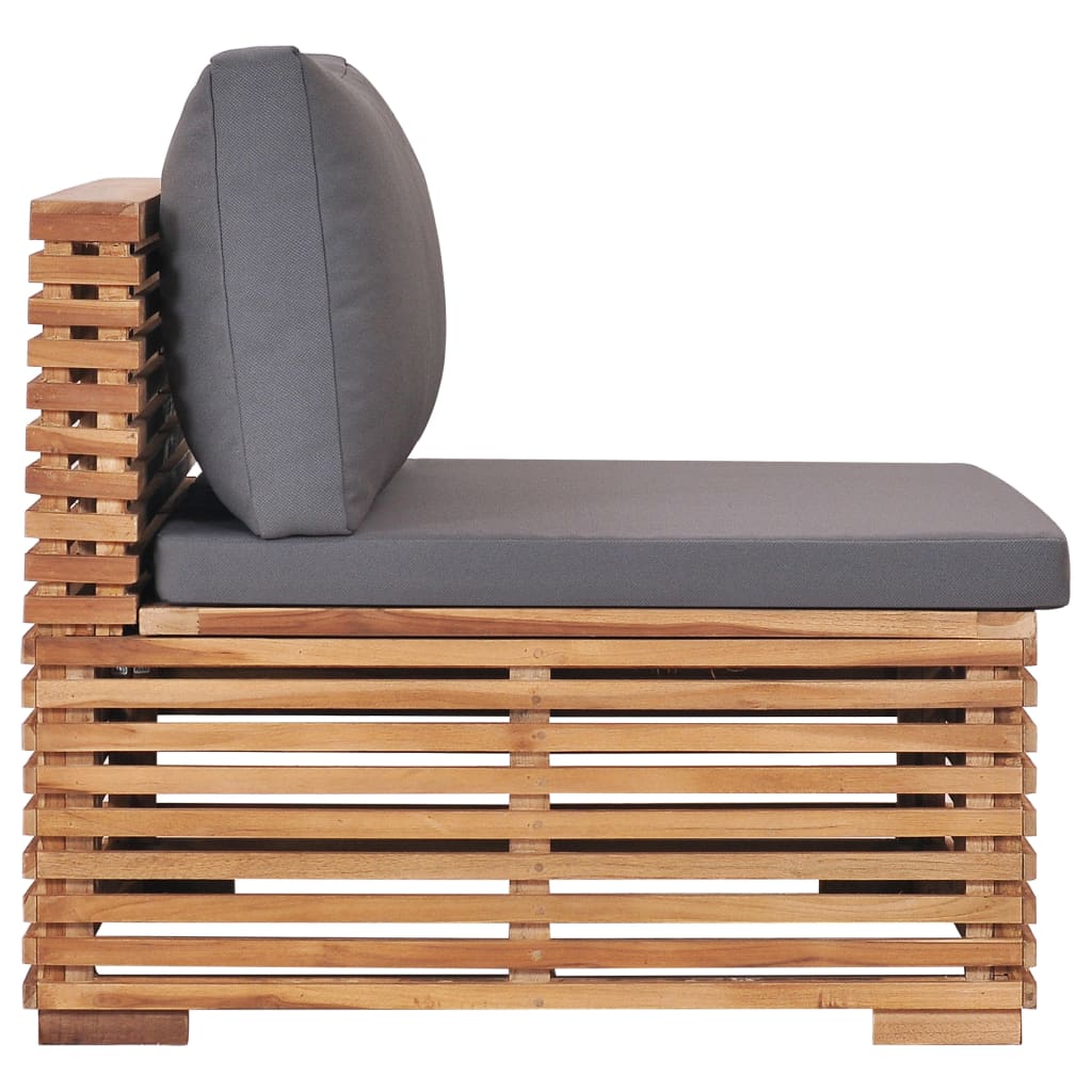 Garten-Mittelsofa mit Grauer Auflage Massivholz Teak