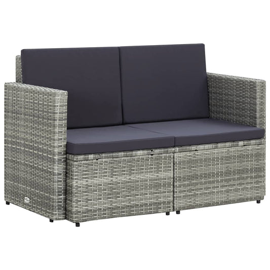 2-Sitzer-Gartensofa mit Auflagen Grau Poly Rattan