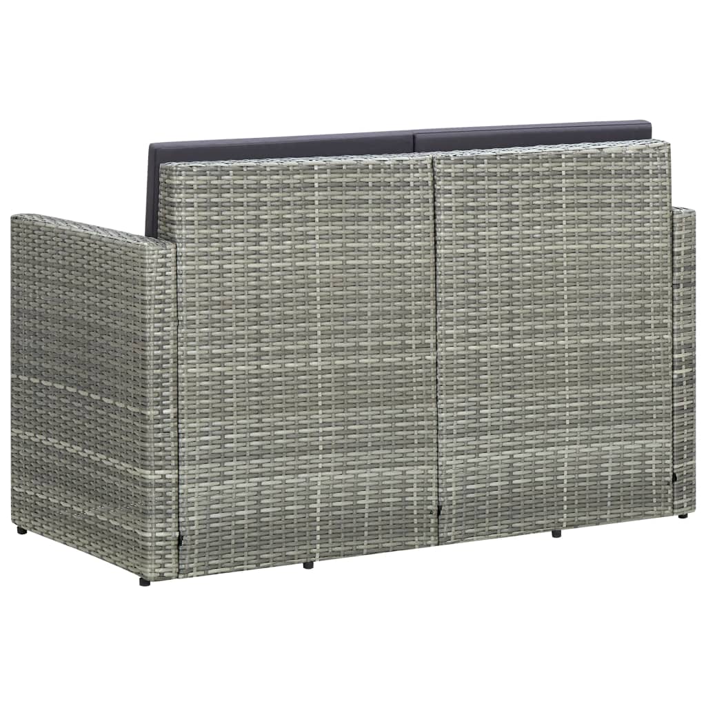 2-Sitzer-Gartensofa mit Auflagen Grau Poly Rattan