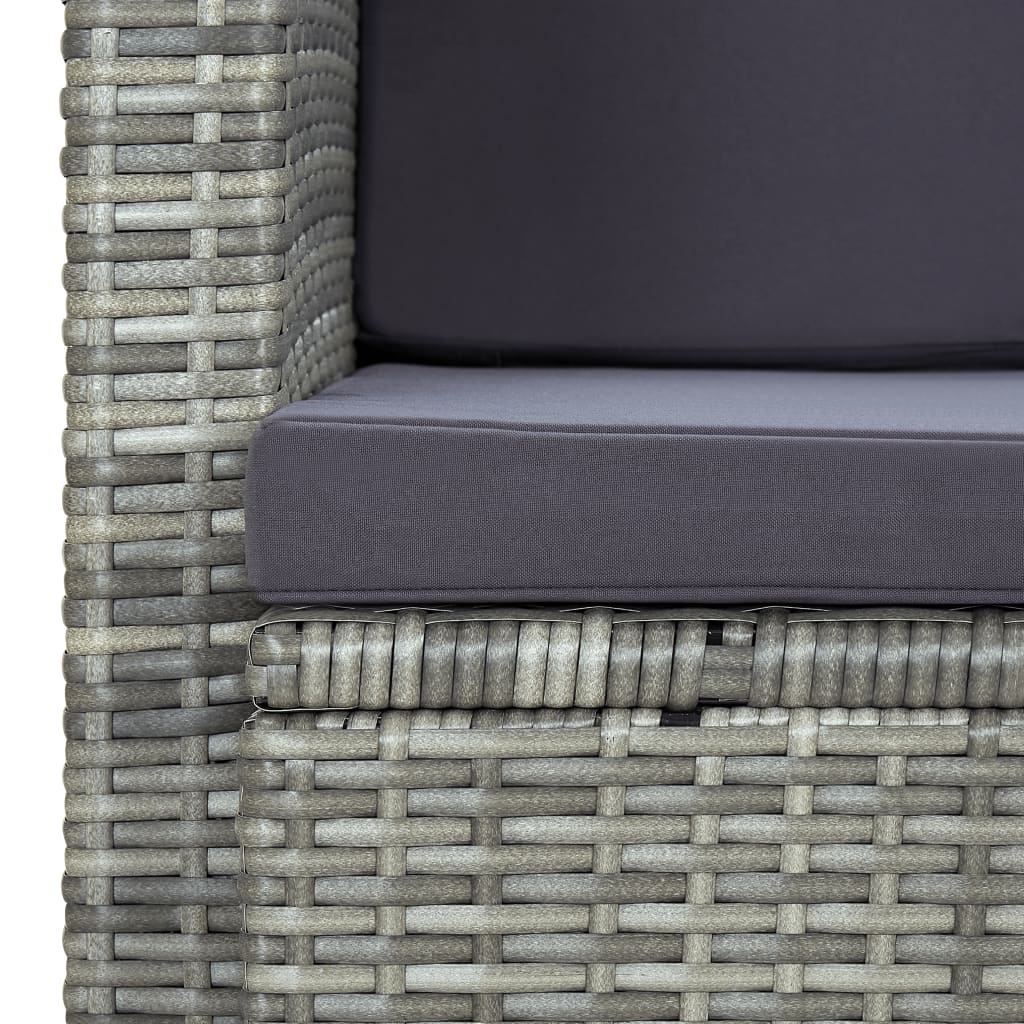 2-Sitzer-Gartensofa mit Auflagen Grau Poly Rattan