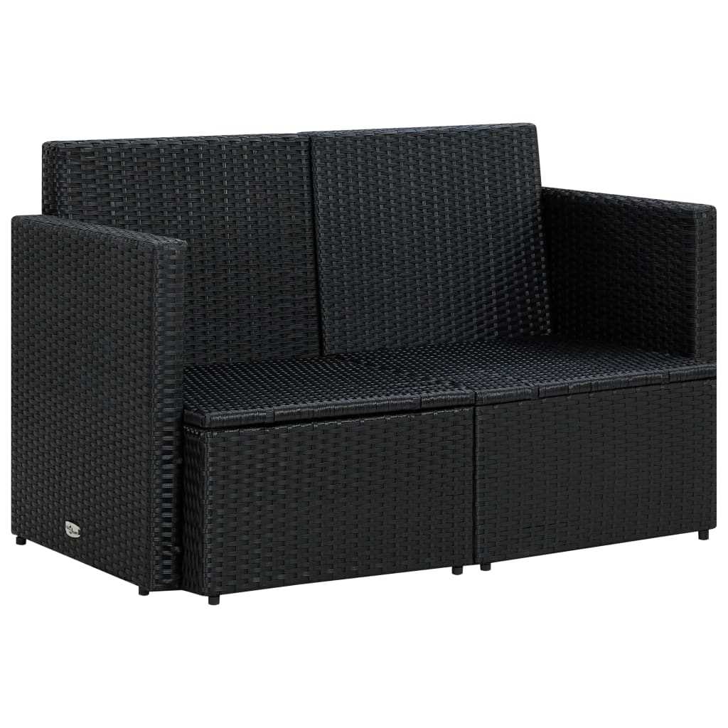 2-Sitzer-Gartensofa mit Auflagen Schwarz Poly Rattan