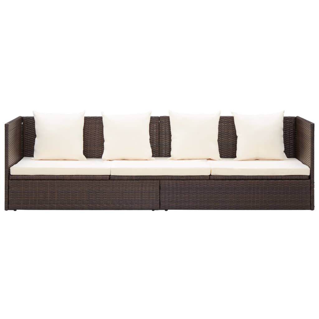 Garten-Sofabett mit Kissen Poly Rattan Braun