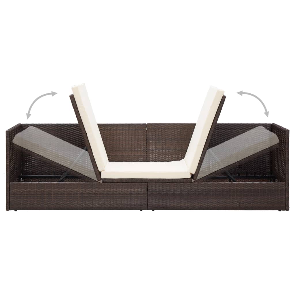 Garten-Sofabett mit Kissen Poly Rattan Braun