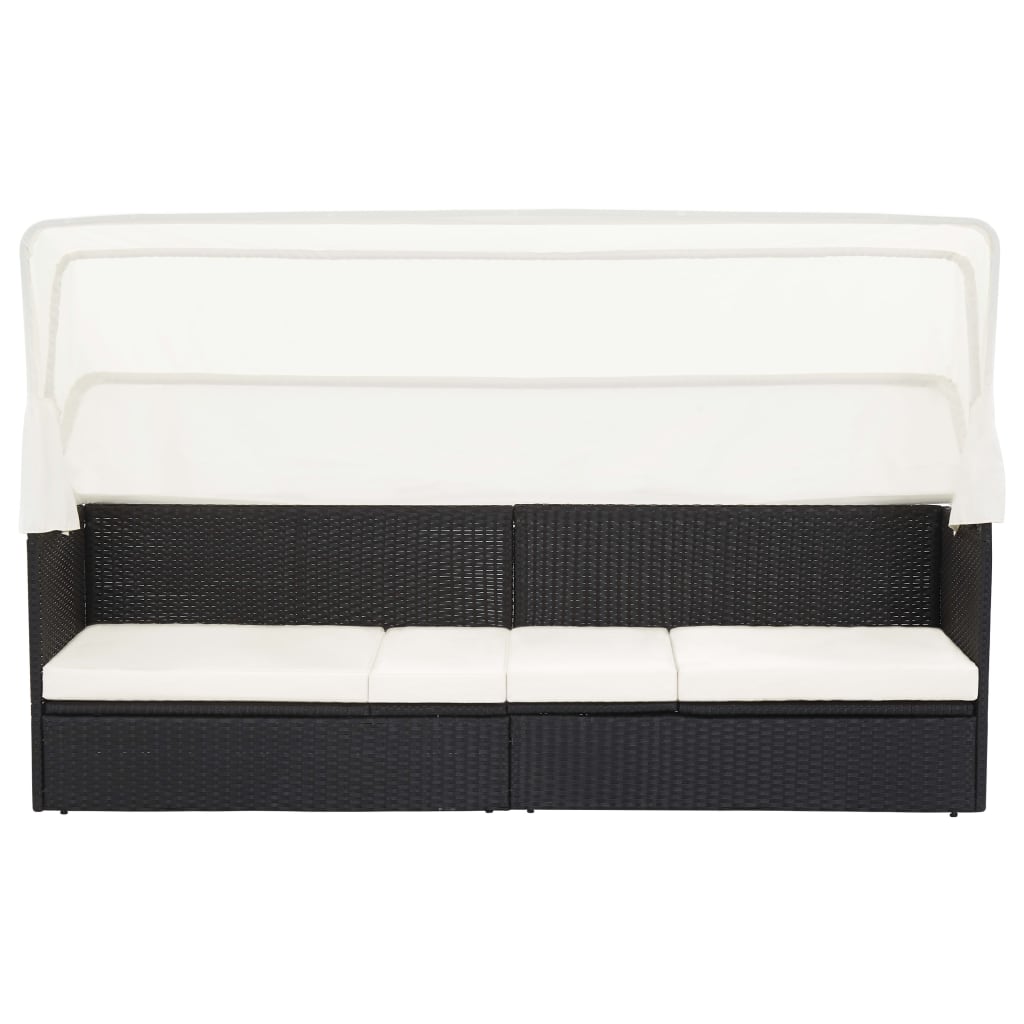 Gartensofa mit Sonnendach Schwarz Poly Rattan