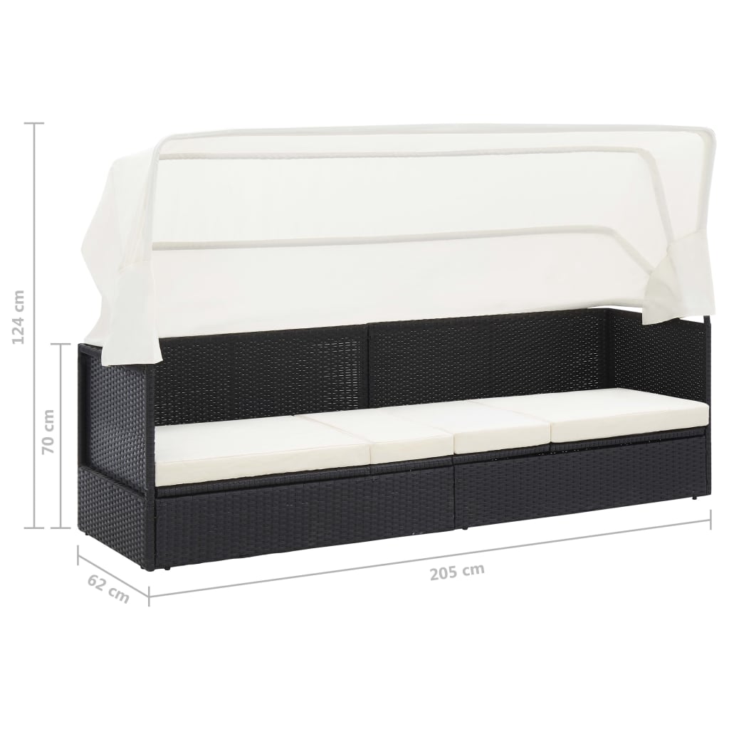 Gartensofa mit Sonnendach Schwarz Poly Rattan