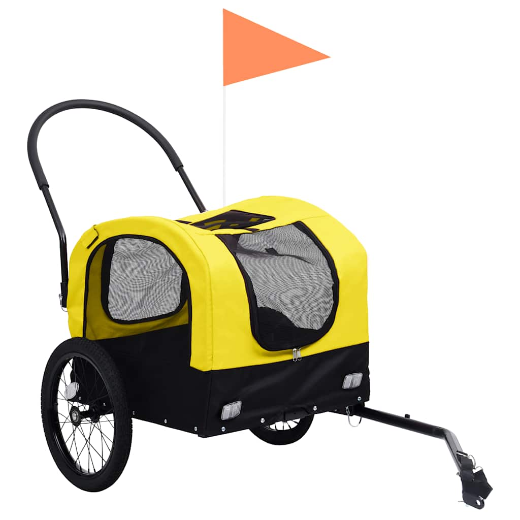 2-in-1 Fahrradanhänger für Hunde und Buggy Gelb und Schwarz