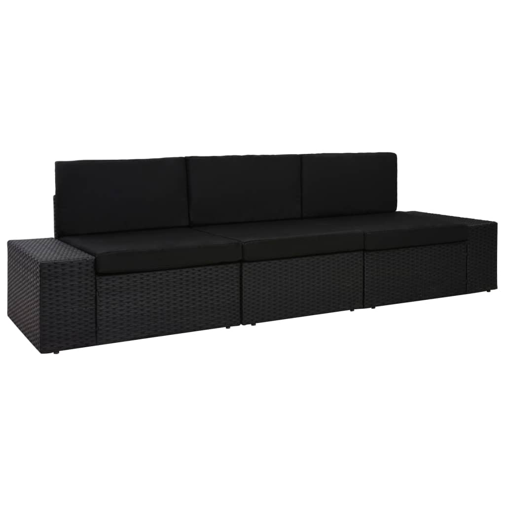 Modulares 3-Sitzer-Sofa Poly Rattan Schwarz