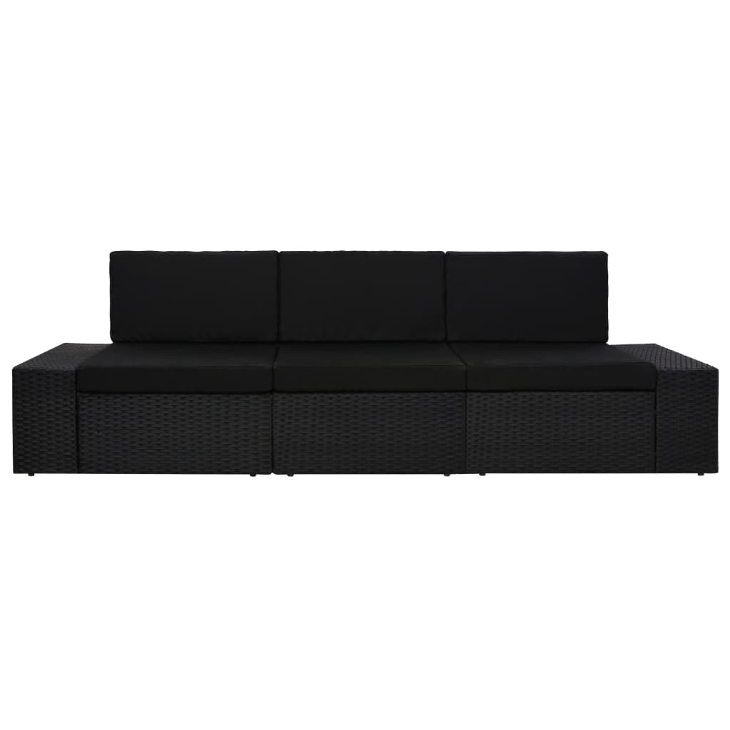 Modulares 3-Sitzer-Sofa Poly Rattan Schwarz