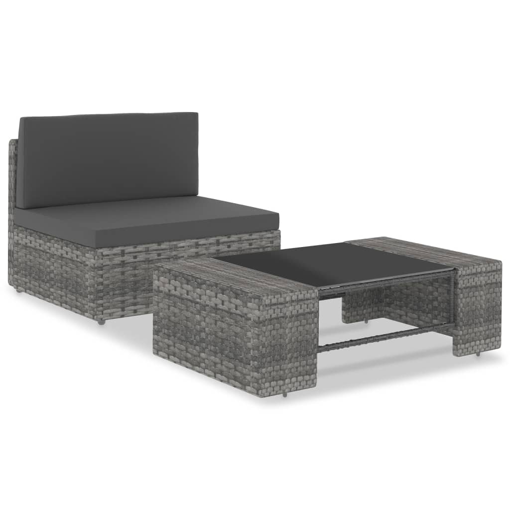 2-tlg. Garten-Lounge-Set Poly Rattan Grau