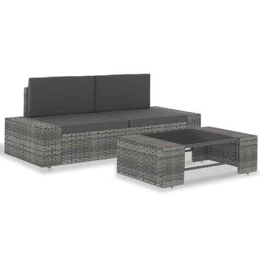 3-tlg. Garten-Lounge-Set Poly Rattan Grau