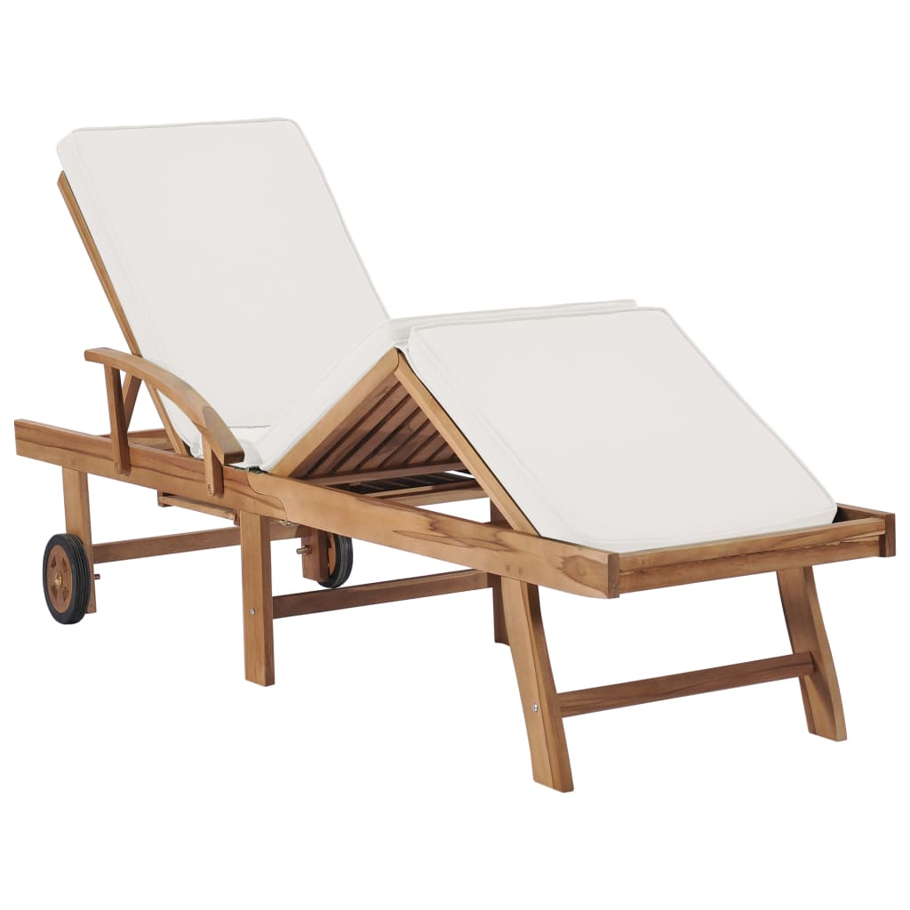 Sonnenliegen mit Auflagen 2 Stk. Massivholz Teak Creme