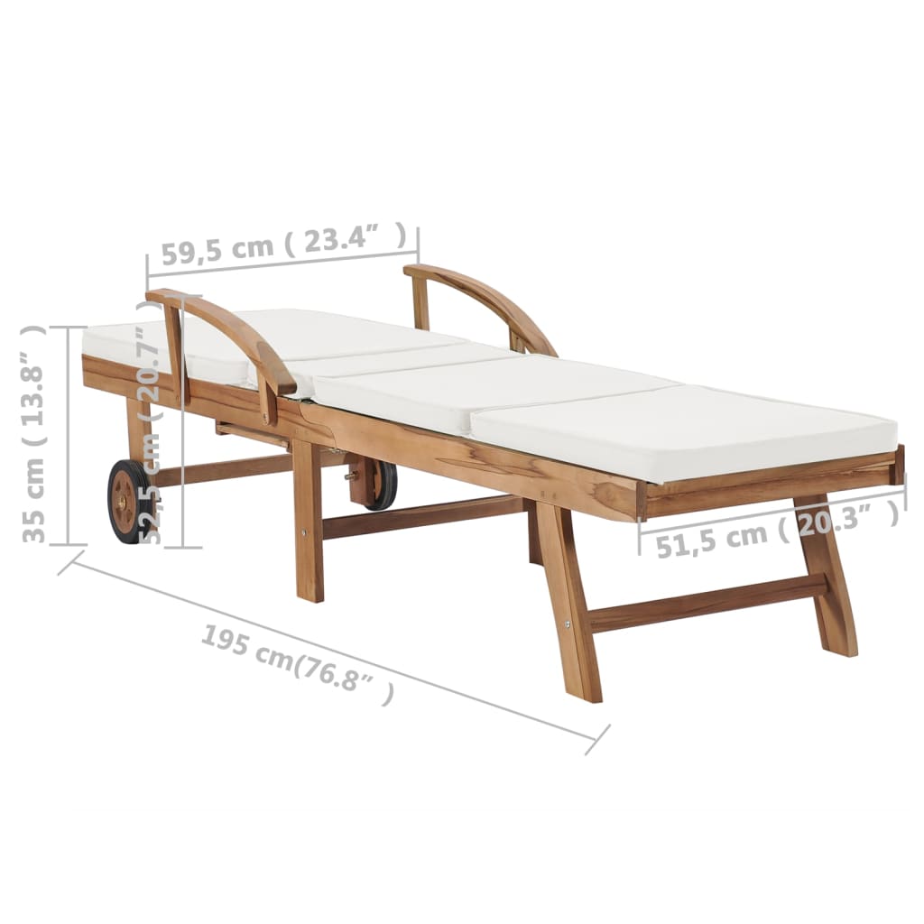 Sonnenliegen mit Auflagen 2 Stk. Massivholz Teak Creme