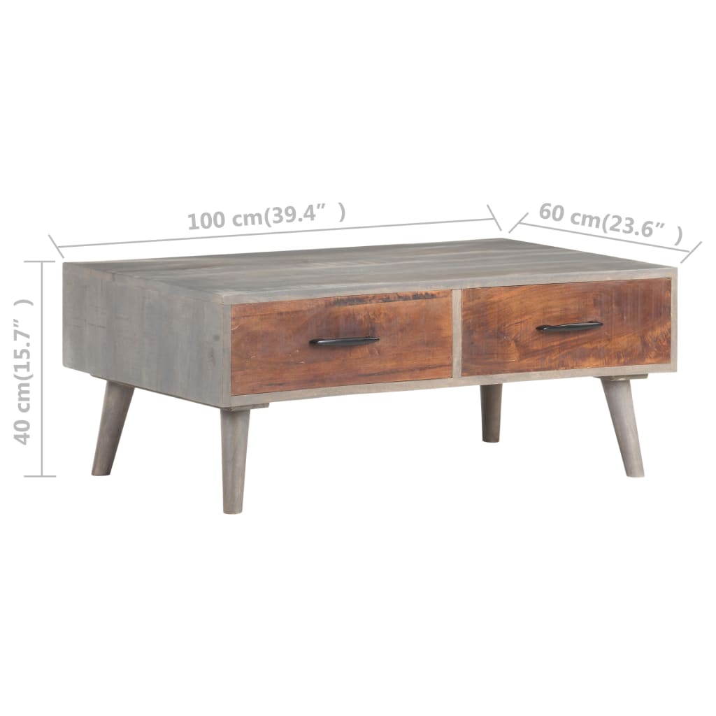 Couchtisch Grau 100x60x40 cm Raues Mango-Massivholz