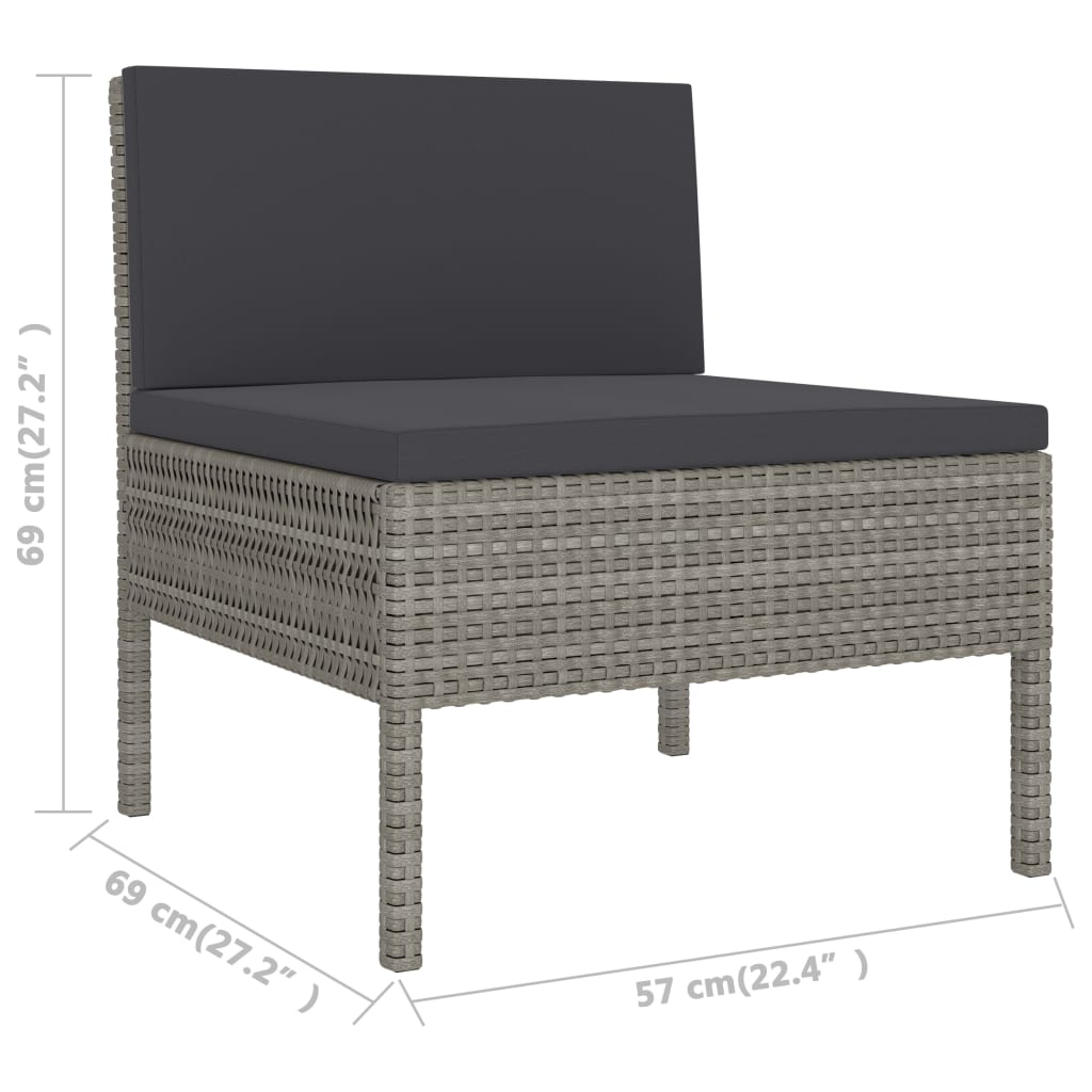 Gartenstühle 3 Stk. mit Auflagen Poly Rattan Grau