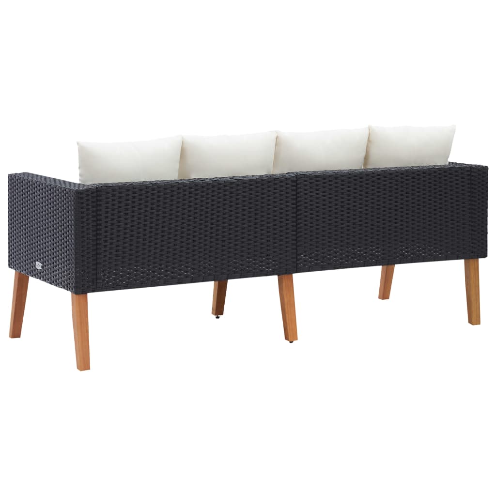 2-Sitzer-Gartensofa mit Auflagen Poly Rattan Schwarz