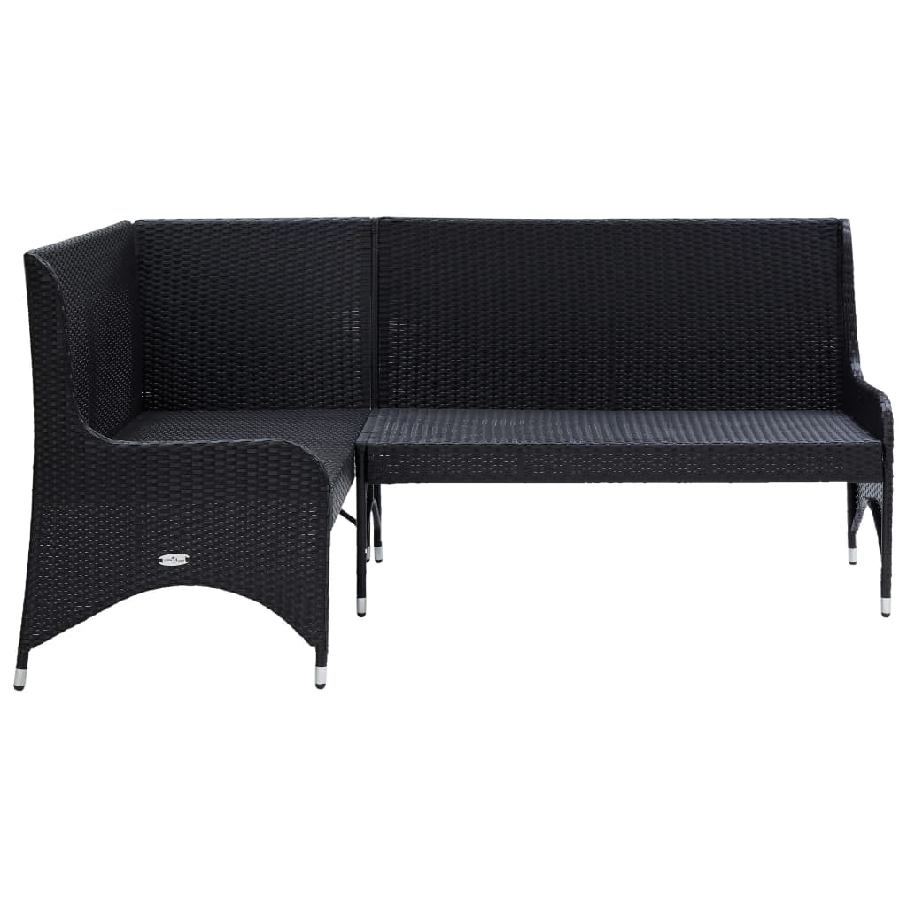 Garten-Ecksofa 2-tlg. Poly Rattan Schwarz