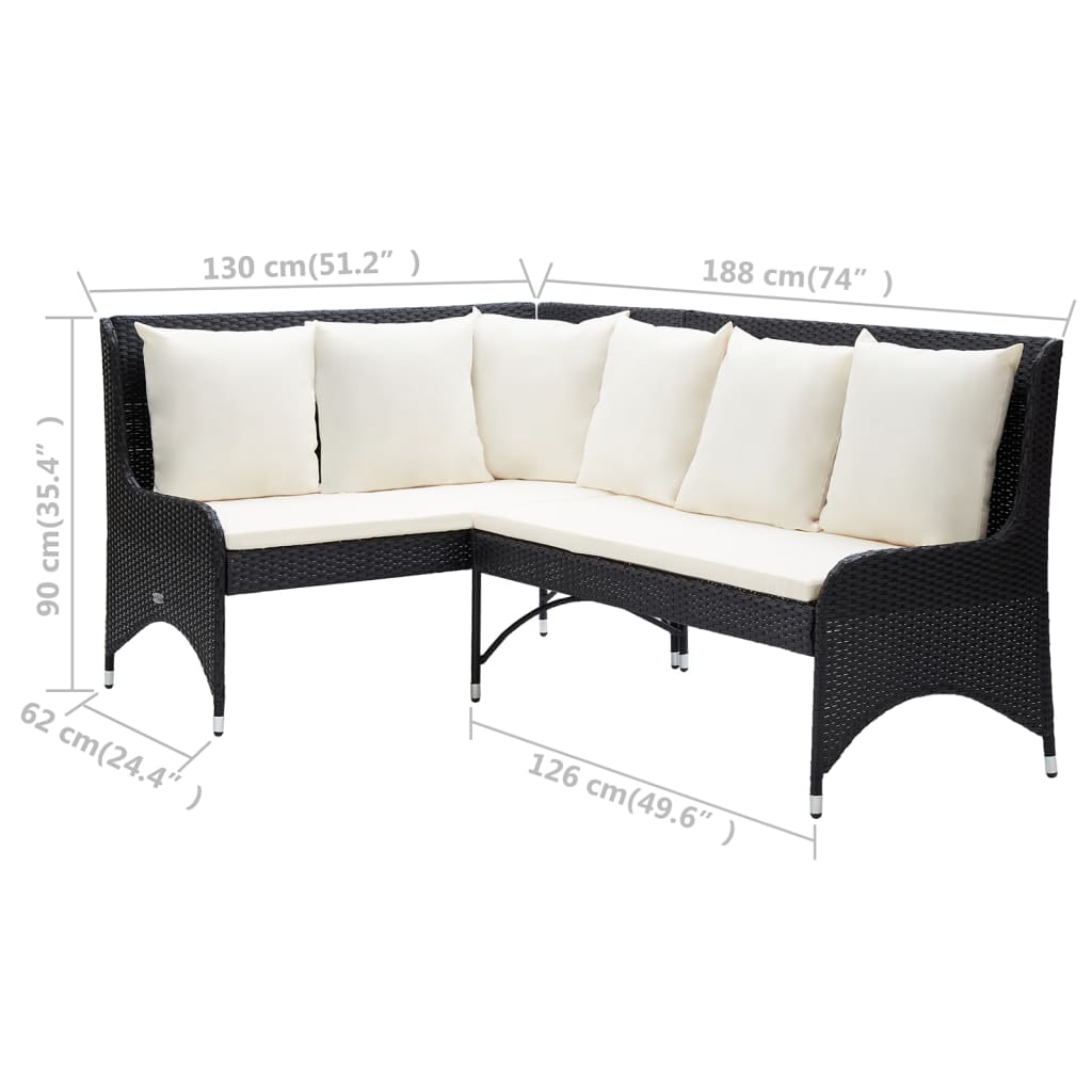 Garten-Ecksofa 2-tlg. Poly Rattan Schwarz