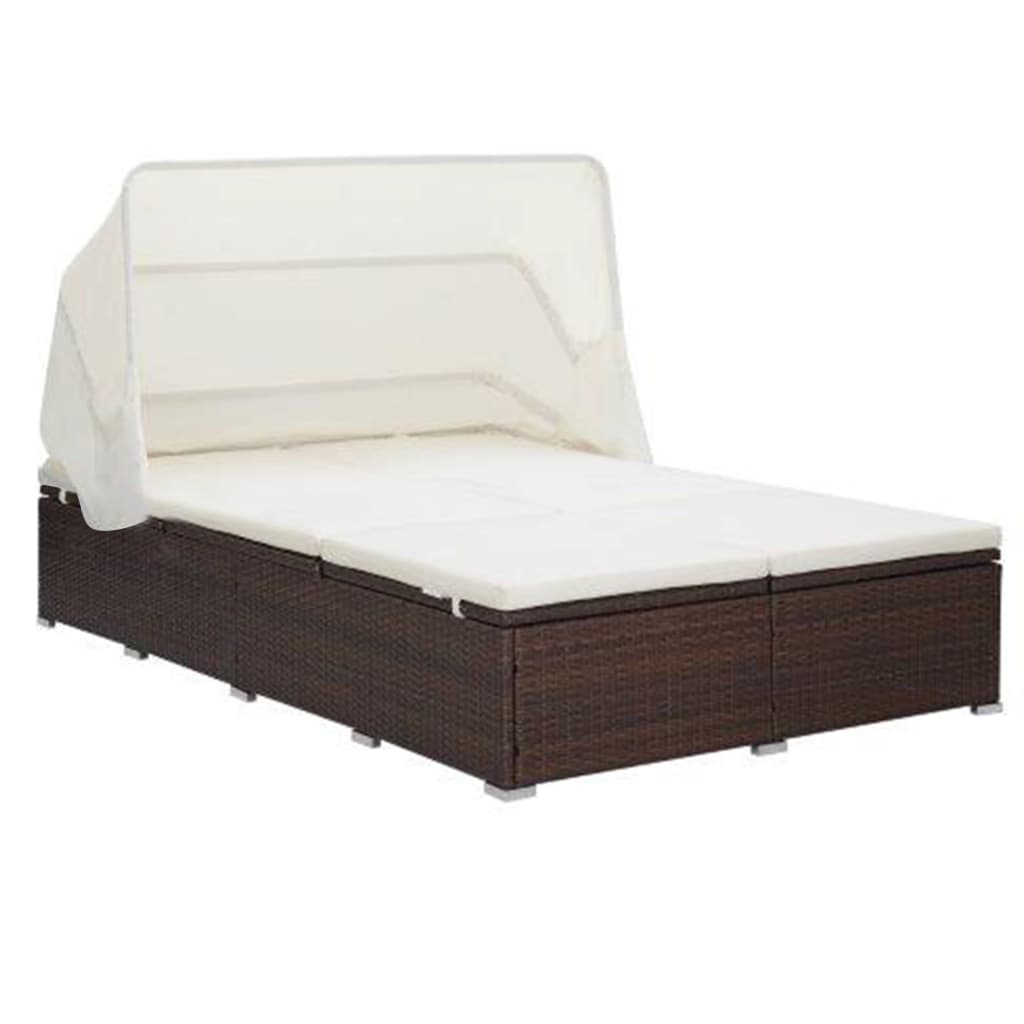 2-Personen-Sonnenliege mit Auflage Poly Rattan Braun