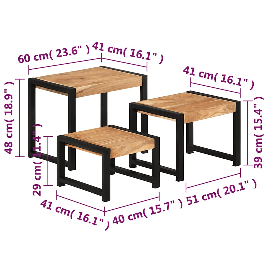 Satztische 3 Stk. Massivholz