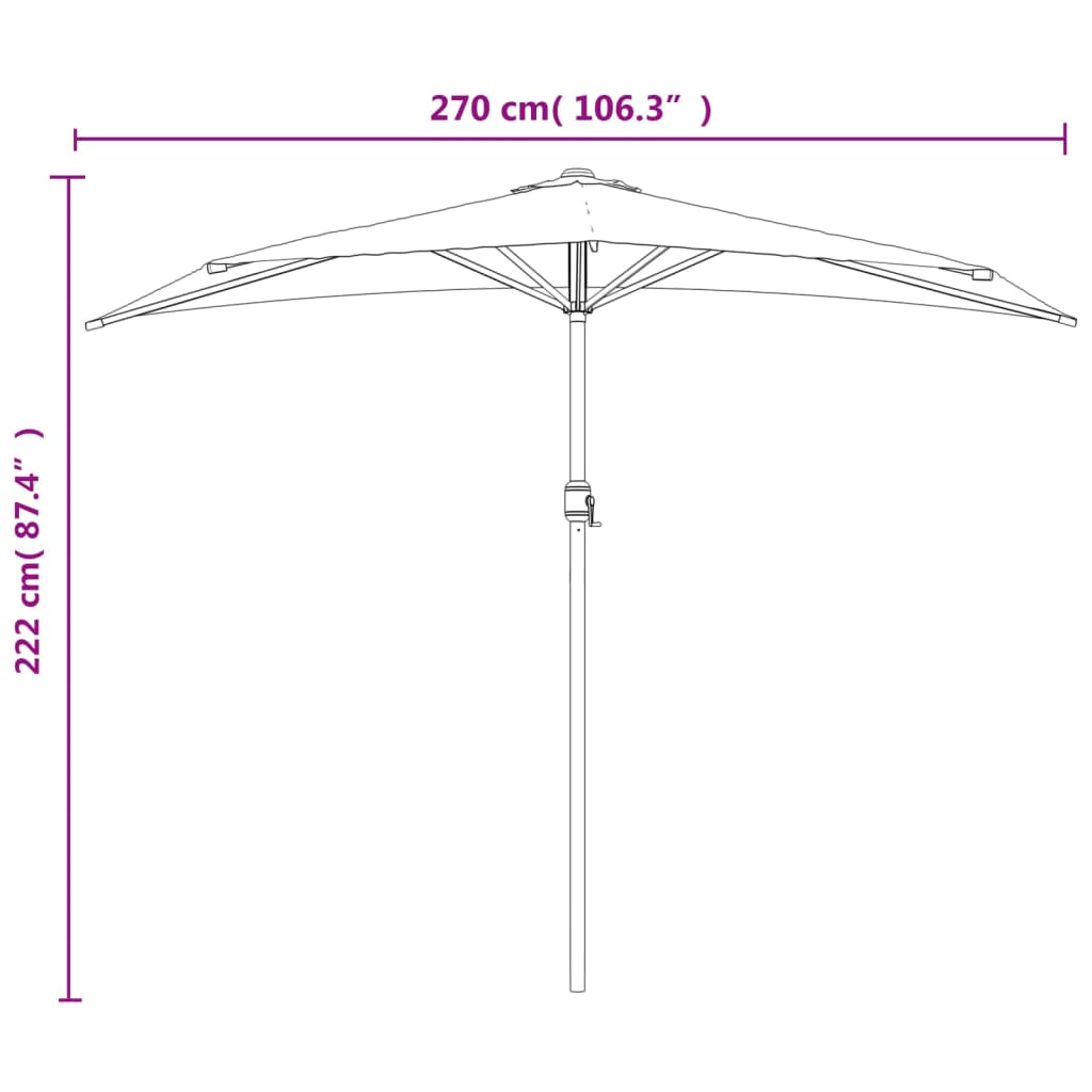 Balkon-Sonnenschirm Alu-Mast Terrakotta 270x144x222cm Halbrund