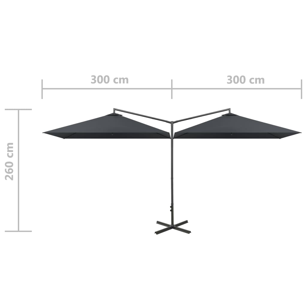 Doppel-Sonnenschirm mit Stahl-Mast 600x300 cm Anthrazit