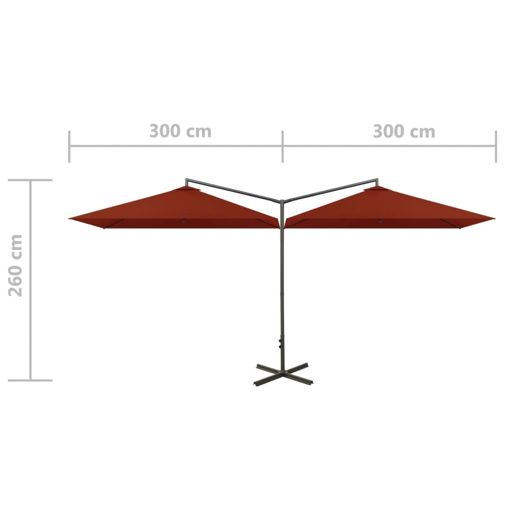 Doppel-Sonnenschirm mit Stahl-Mast 600x300 cm Terrakotta