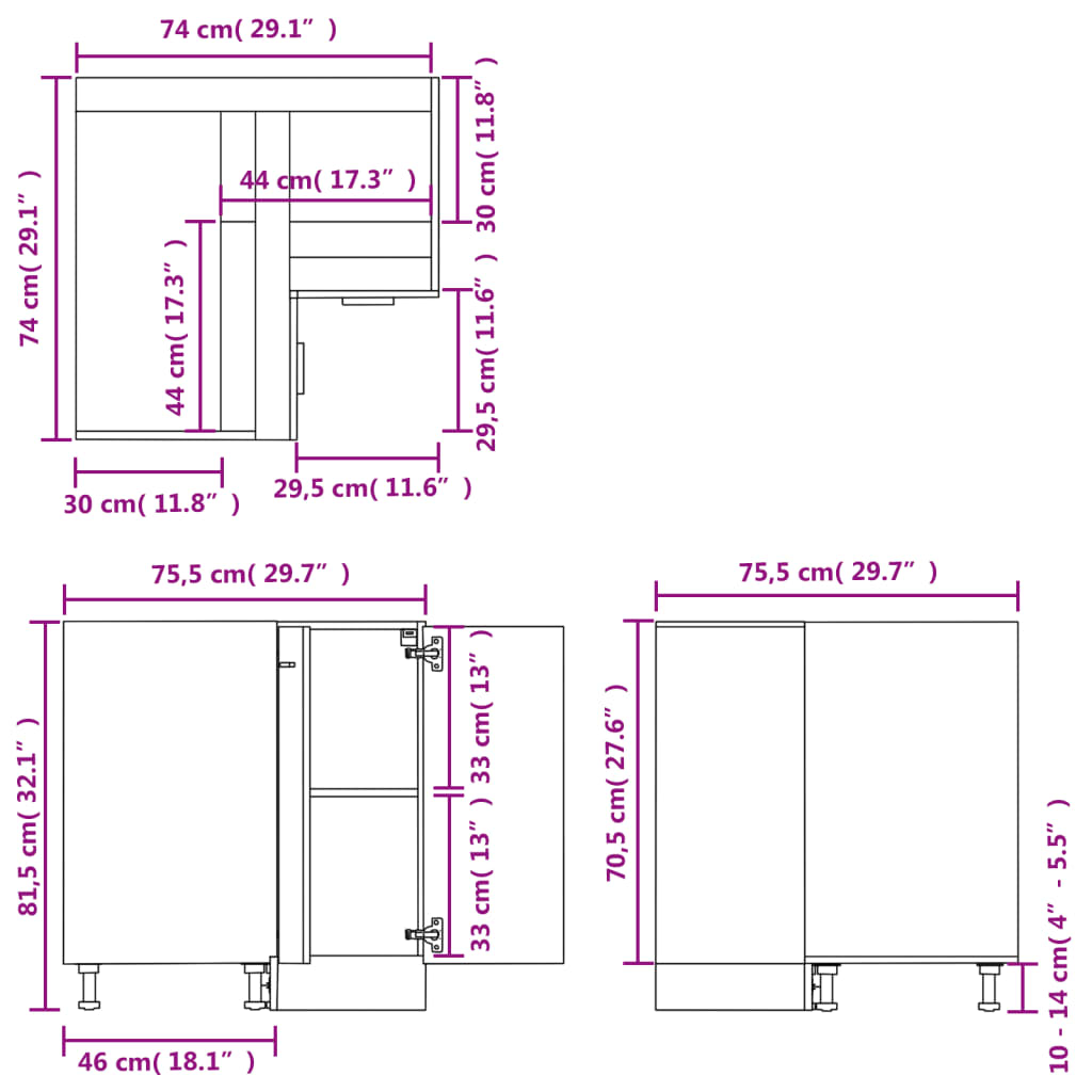 Eckunterschrank Weiß 75,5x75,5x81,5 cm Holzwerkstoff