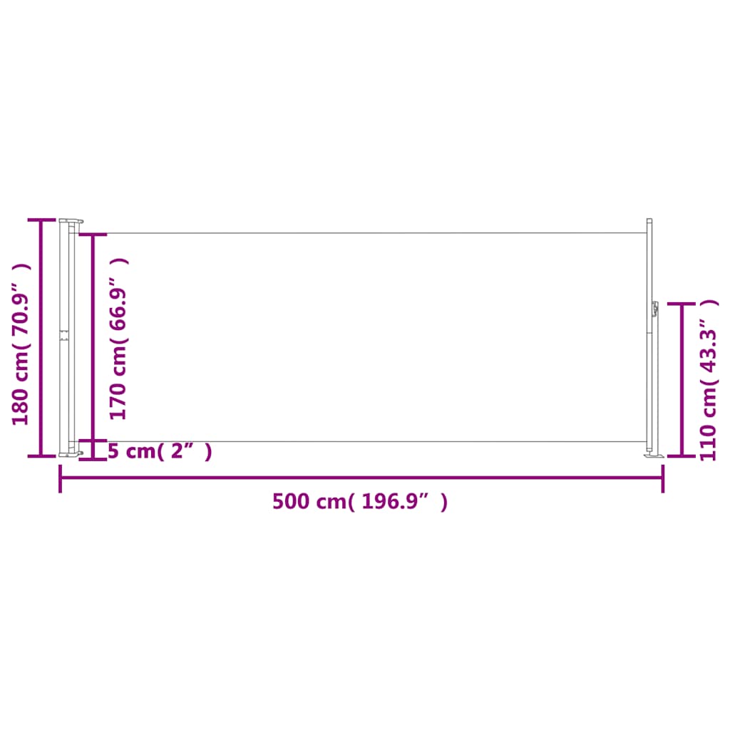 Seitenmarkise Ausziehbar 180x500 cm Schwarz