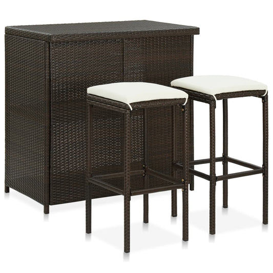 3-tlg. Bar Set Poly Rattan Braun