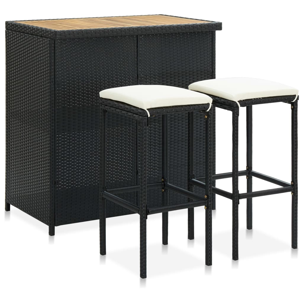 3-tlg. Bar-Set Poly Rattan Schwarz