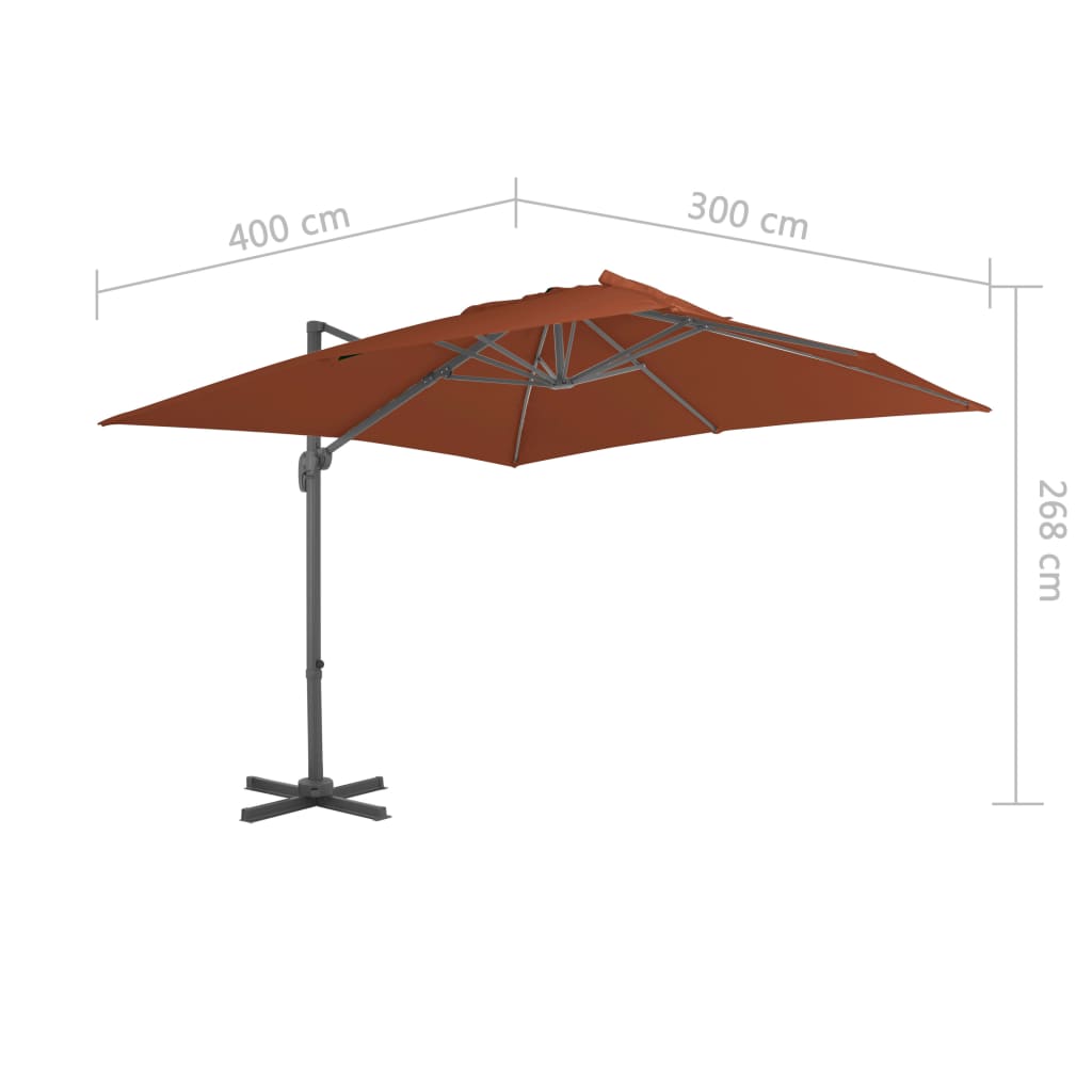 Ampelschirm mit Aluminium-Mast 400x300 cm Terrakotta