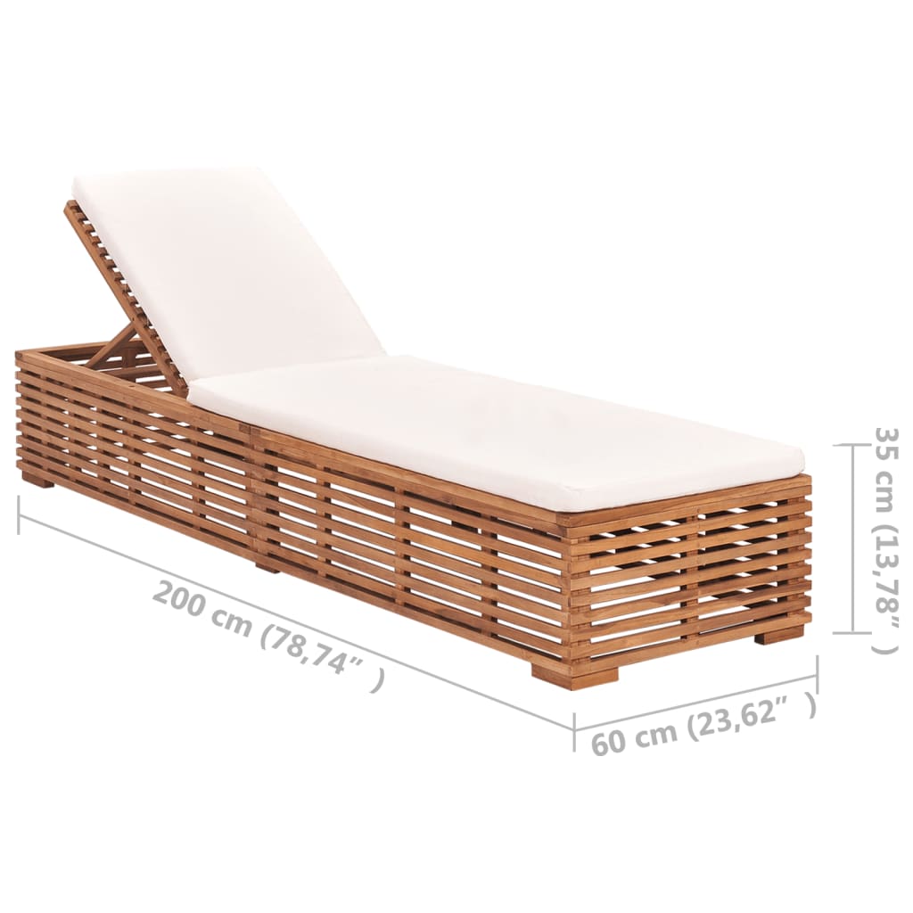 Sonnenliege mit Creme Kissen Teak Massivholz