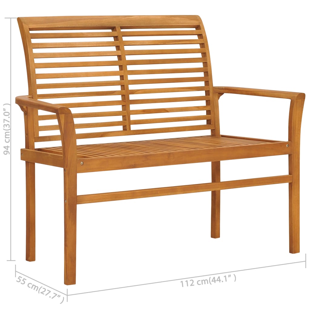 Gartenbank mit Cremeweißer Auflage 112 cm Massivholz Teak